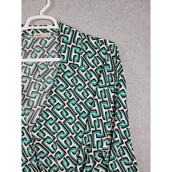 INTEMPO Green Geometric LS Tie Front Wrap Blouse Women's Plus 3X - Picture 4 of 12